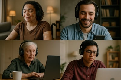 Show real people that defines Improves AccessibilityIt must show real world instances ofcandidates with disabilities that affect their appearance facial expressions or mobility may find audioonly more comfortable and equitableIt also helps those with